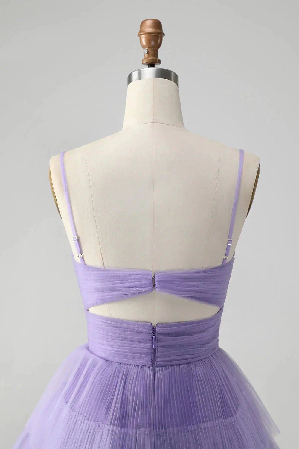 Cute Purple A Line Spaghetti Straps Short Tiered Homecoming Dress with Hollow Out (ZD11438)