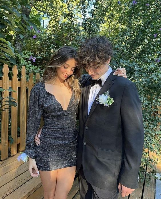 Sexy Black Homecoming Dress with Long Sleeves .Black Party Dress Y2144