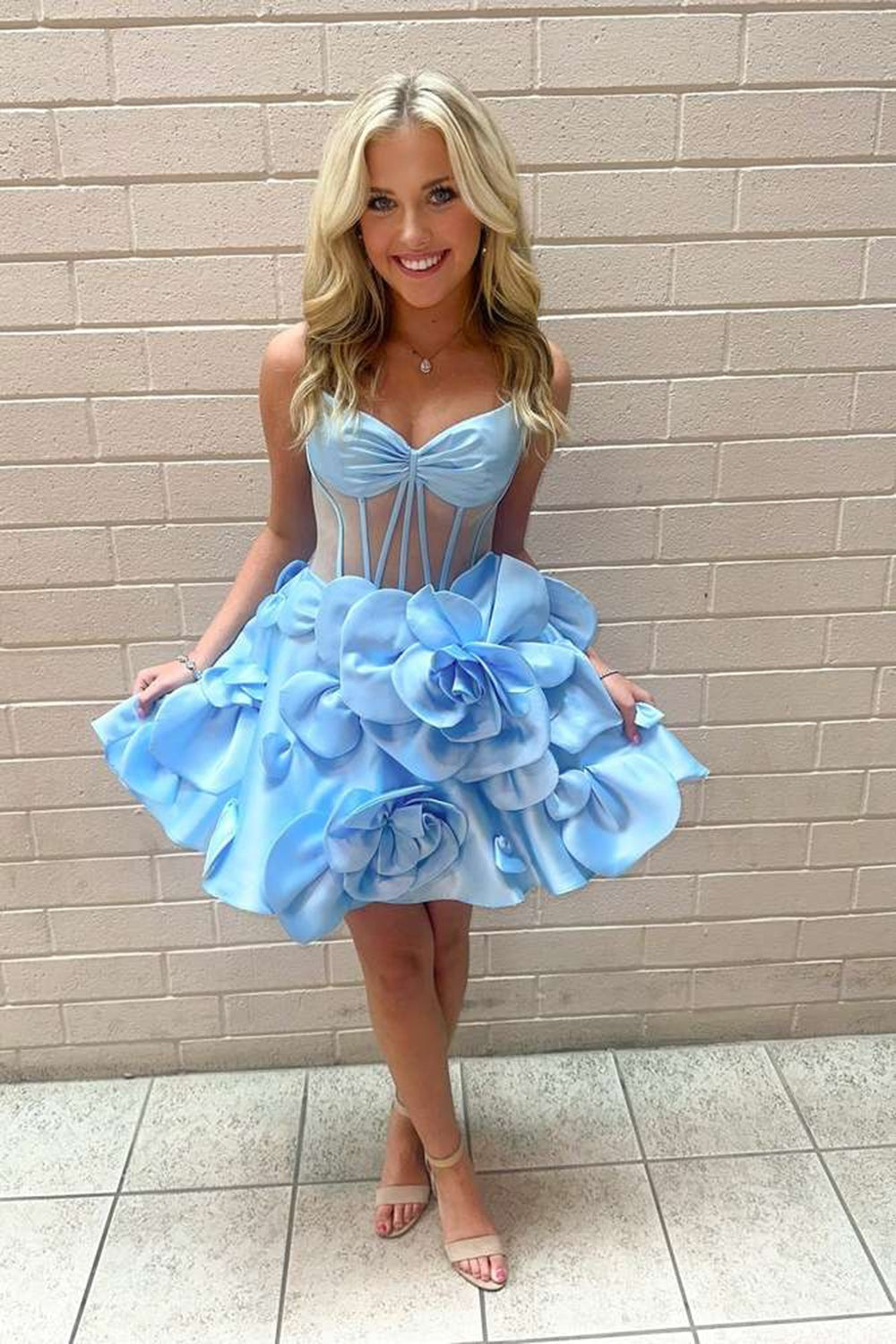 Yellow Homecoming Dresses Corset A Line Short Cocktail Dresses With 3D Flowers
