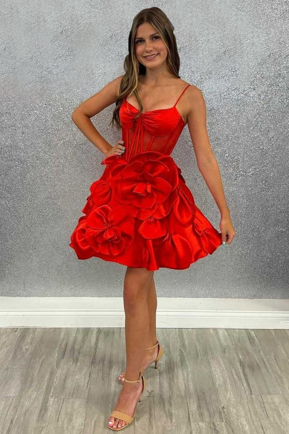 Yellow Homecoming Dresses Corset A Line Short Cocktail Dresses With 3D Flowers
