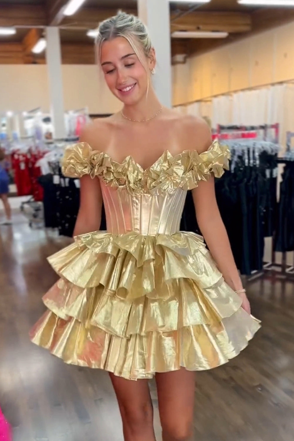 Yellow Homecoming Dresses Off The Shoulder Corset Short Cocktail Dresses With Ruffles