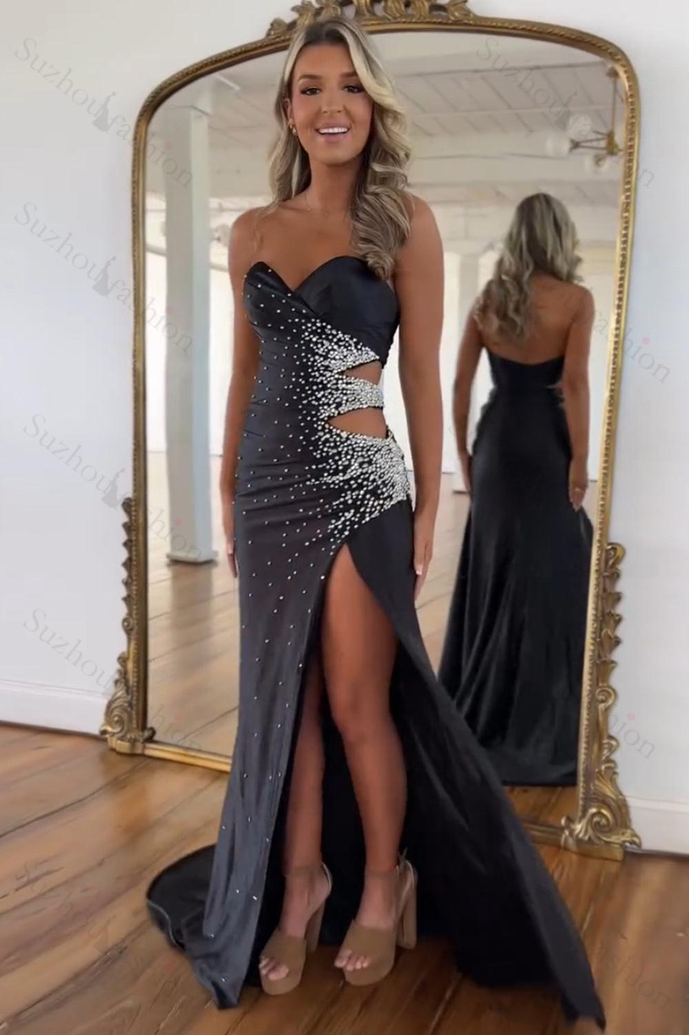 Yellow Prom Dress Beaded Mermaid Sweetheart Long Formal Dress With Slit