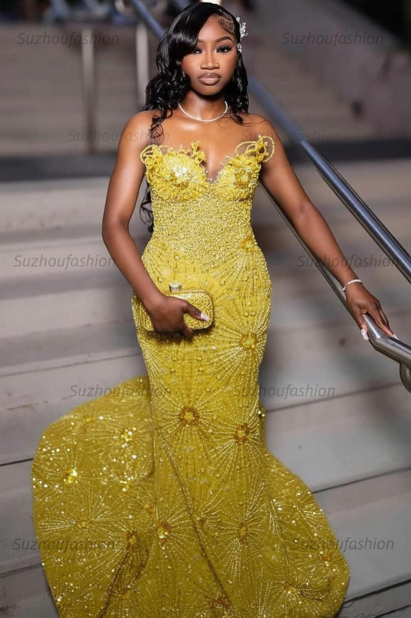 Green Prom Dress Sleeveless Formal Evening Gown with Rhinestones and Beadings