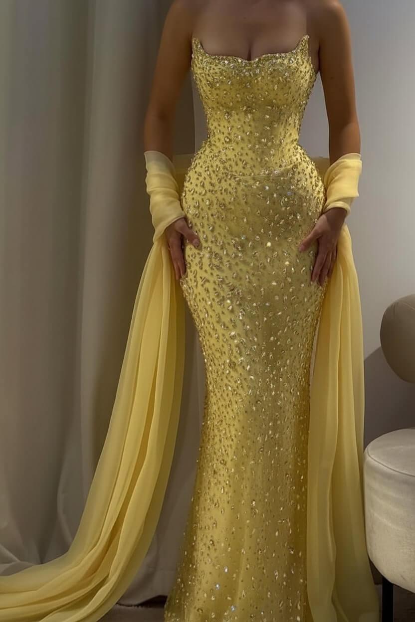 Strapless Sleeveless Long Mermaid Evening Formal Dress With Beading