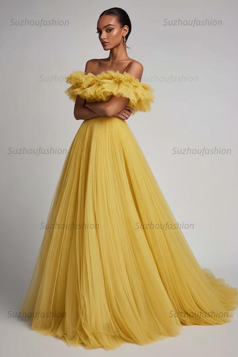 Dusty Sage Prom Dress Tulle A Line Long Formal Dress With Ruffles