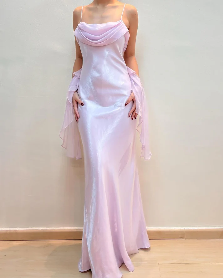 Spaghetti Straps Pink Mermaid Prom Evening Dress - VelvetHem