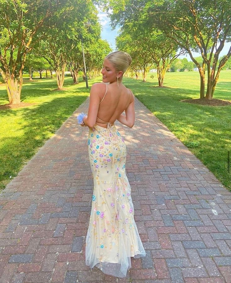 Beautiful Yellow Straps Mermaid Backless Evening Dress Long Prom Dress - VelvetHem