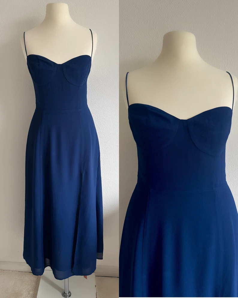 Simple Blue Spaghetti Straps Chiffon Party Prom Dress - VelvetHem