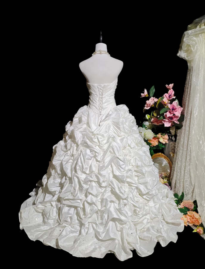 Retro Strapless Satin Pleated Beaded Ball Gown White Birthday Quinceanera Dress - View 5 | VelvetHem