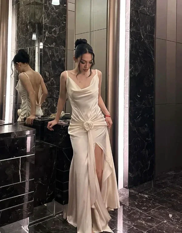 Classy White Mermaid Prom Evening Dress With Flowers,Formal Wedding Dress (ZD13740) - VelvetHem