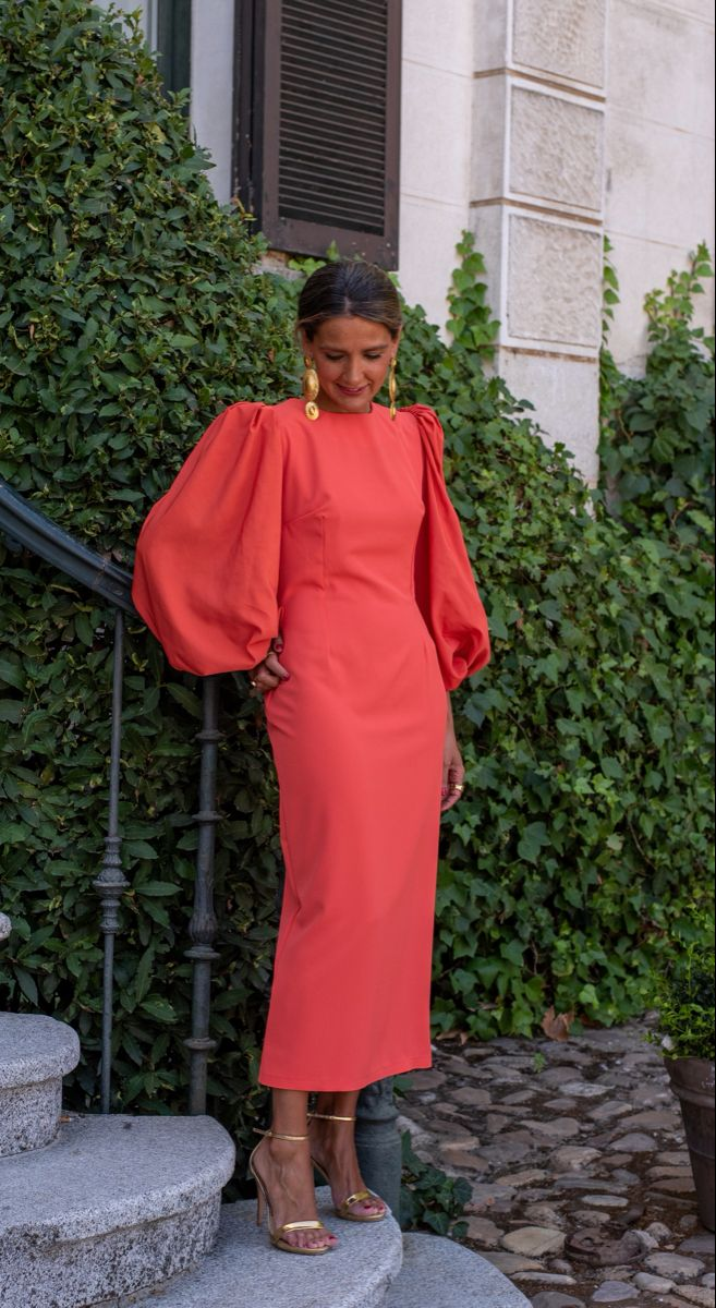 Simple Puff Sleeves Prom Dress For Women, Wedding Guest Outfit - VelvetHem