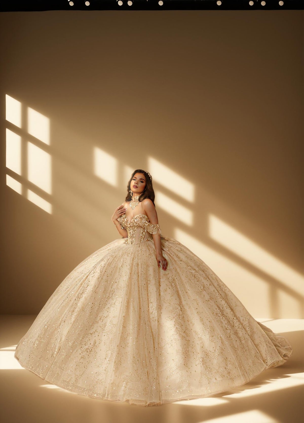 3D Floral Off Shoulder Quinceanera Ball Gown with Beaded Fringe (ZD17567) - VelvetHem