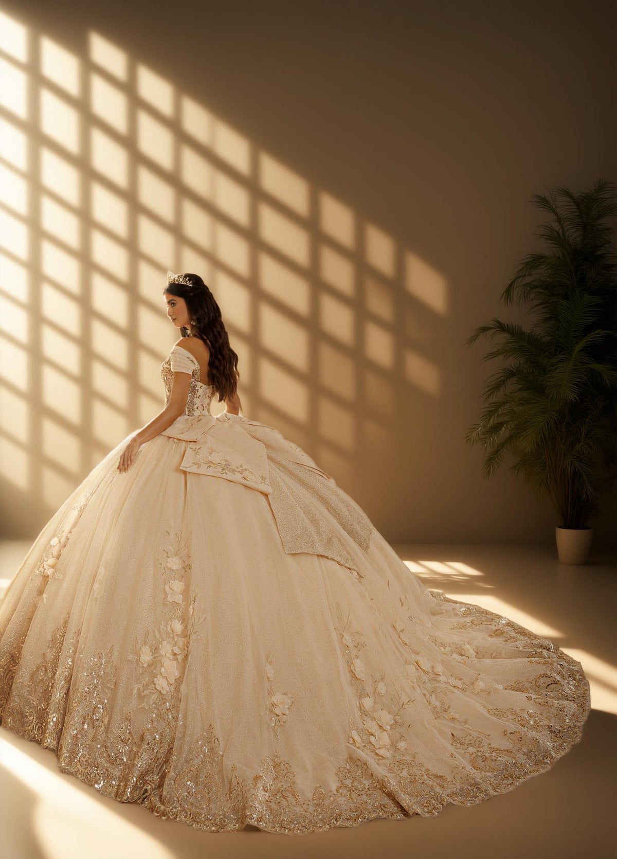 3D Floral Strapless Quinceanera Ball Gown with Off Shoulder Sleeves (ZD17571)