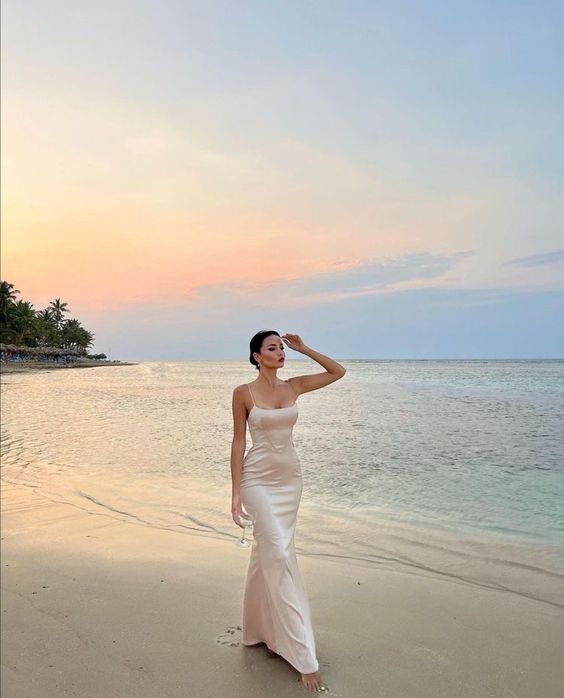 Blush satin beach evening dresses for women Y6927 - VelvetHem