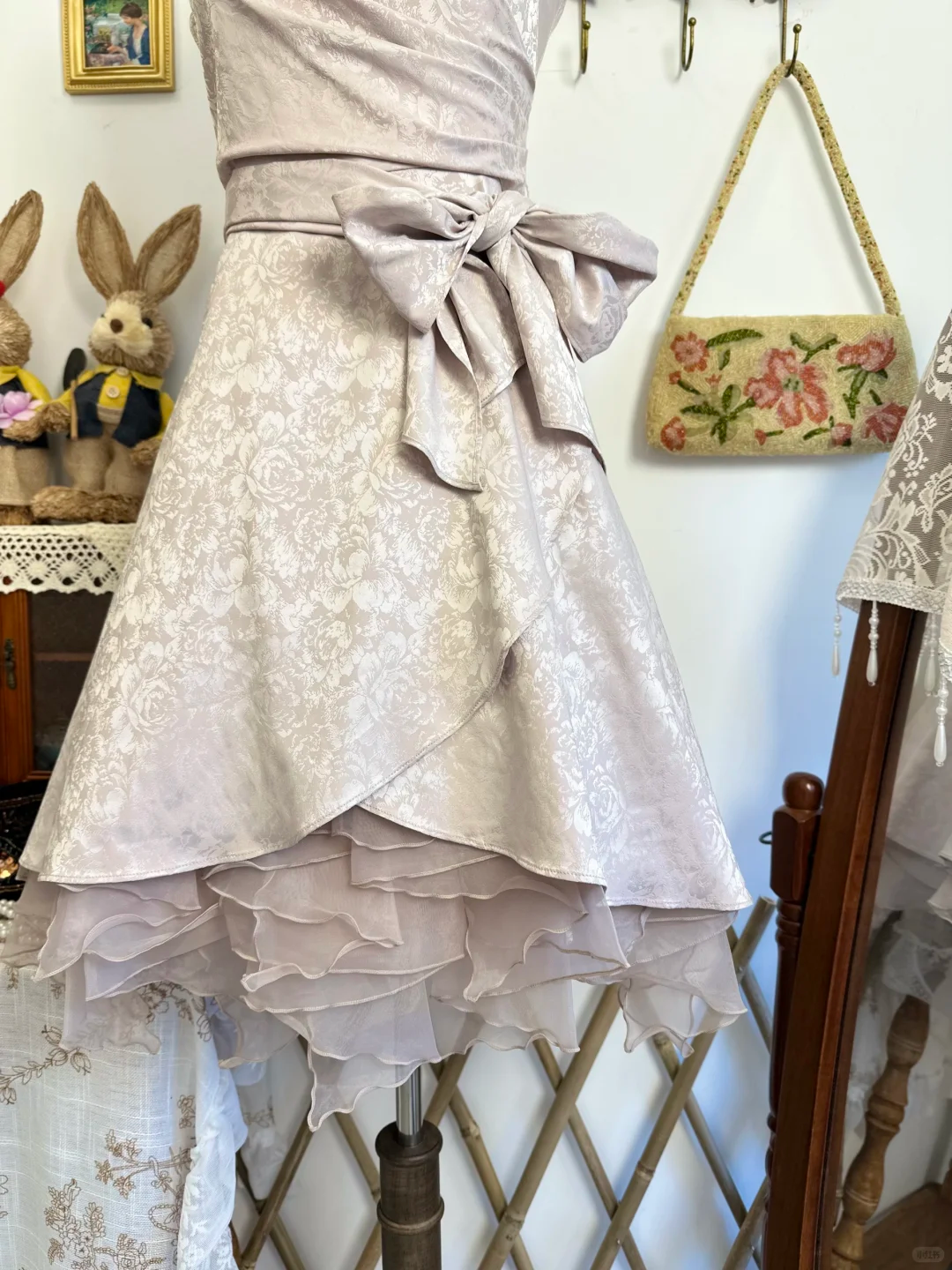 Vintage Satin Print Floral A Line Short Party Dress Homecoming Dress - View 6 | VelvetHem