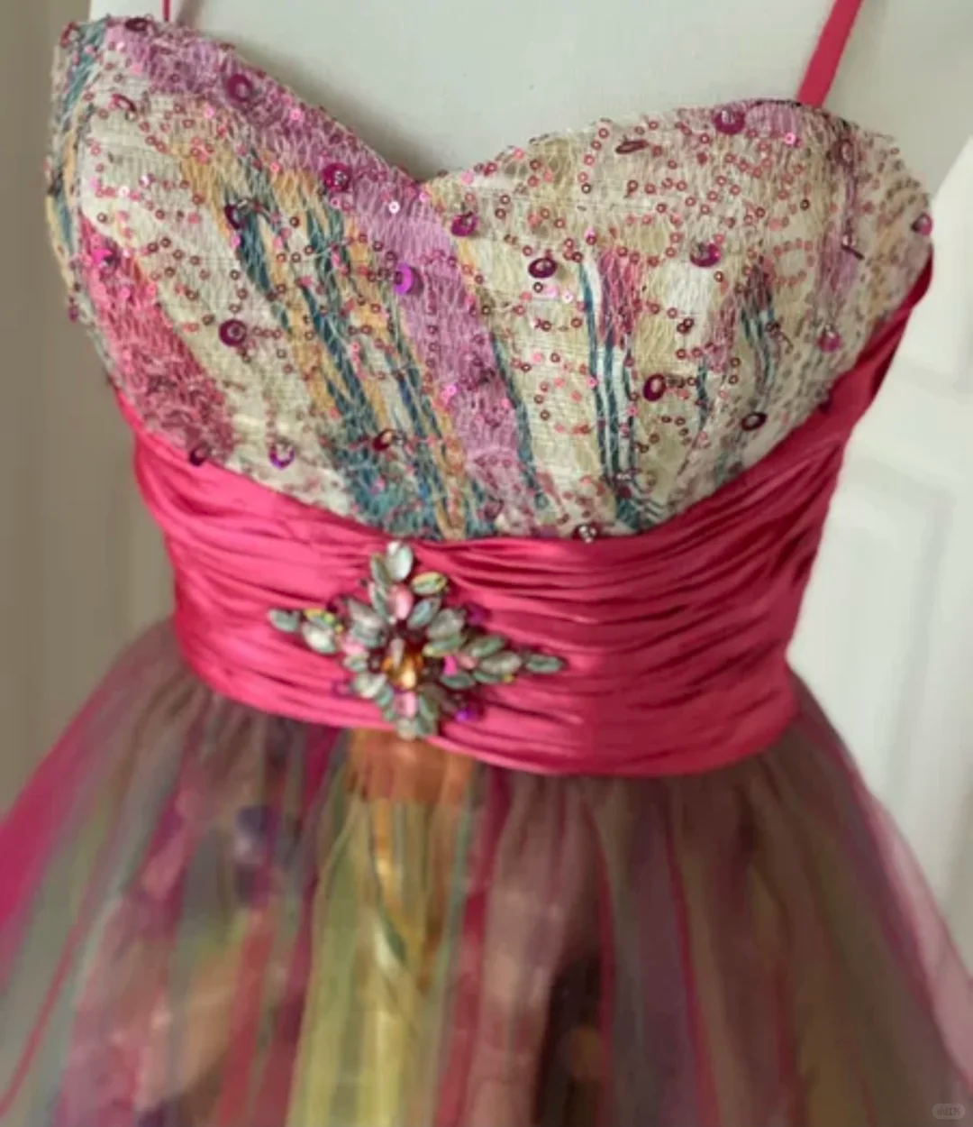 Vintage Spaghetti Straps Tulle Sequin Beaded Mini Homecoming Dress Party Dress