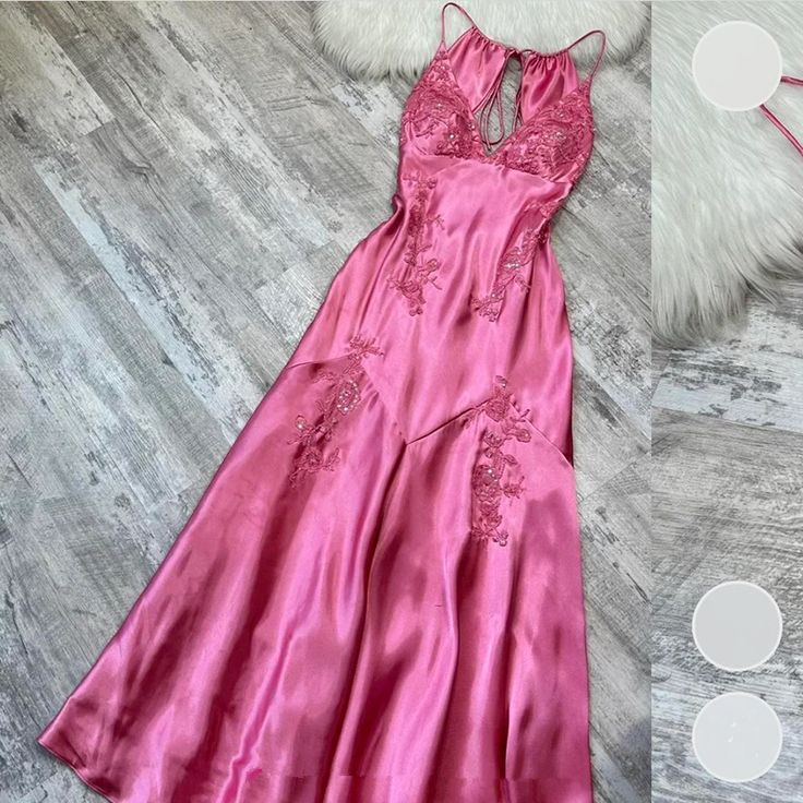 Unique Pink Satin Beaded Mermaid Evening Dress Long Prom Dress - View 3 | VelvetHem