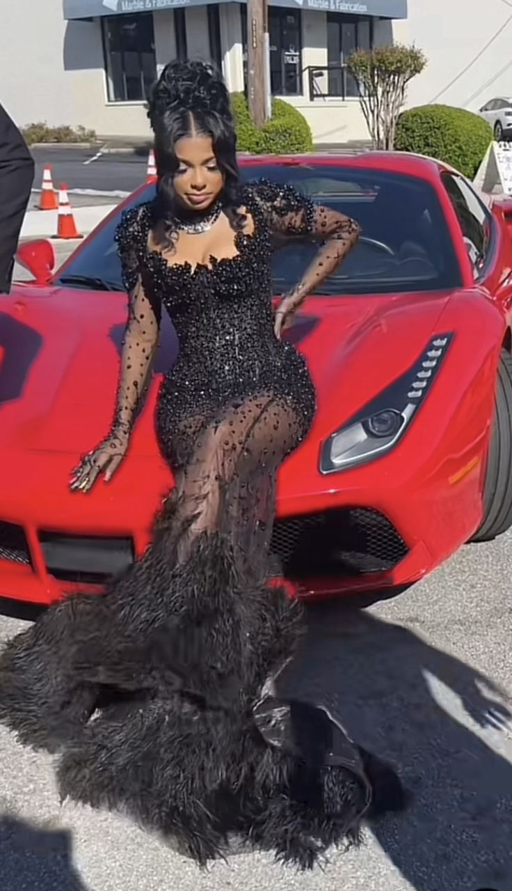 Luxury Black Tulle Beaded Feathers Prom Dress Formal Mermaid Evening Gown Y7929 - VelvetHem