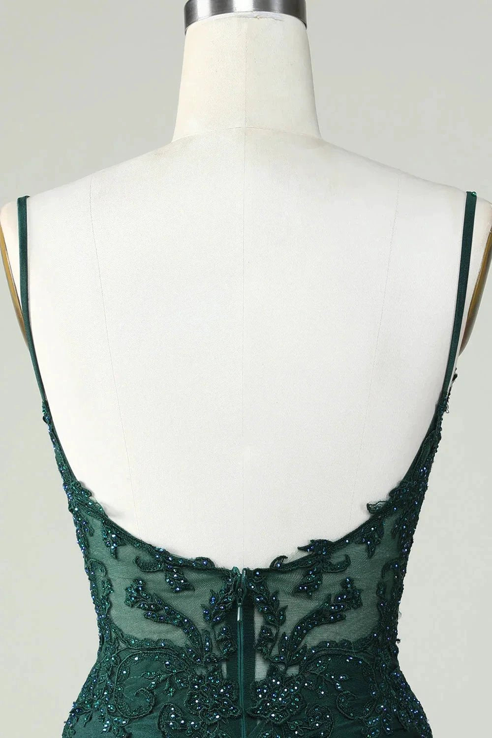 Bodycon Dark Green Spaghetti Straps Corset Homecoming Dress with Beading (ZD11541)