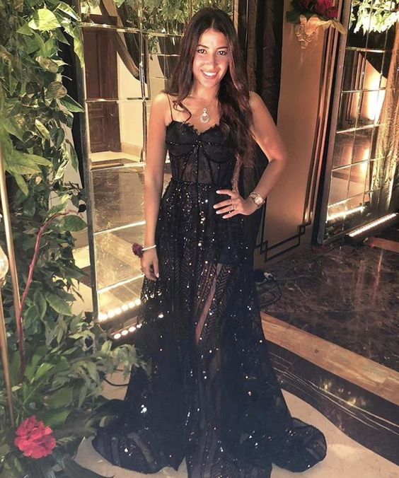 Black Fashion A Line Long Evening Dress Y7051 - VelvetHem