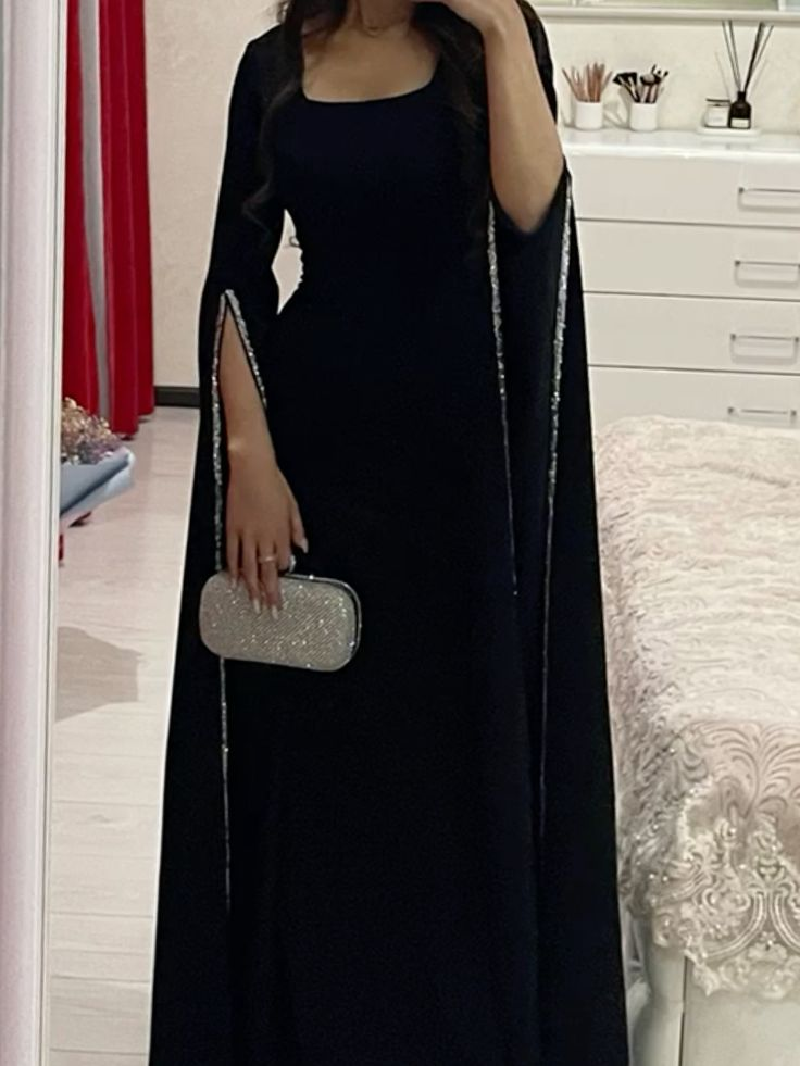 Charming Black Long Sleeves Prom Dress Black Evening Dress Y7089 - VelvetHem