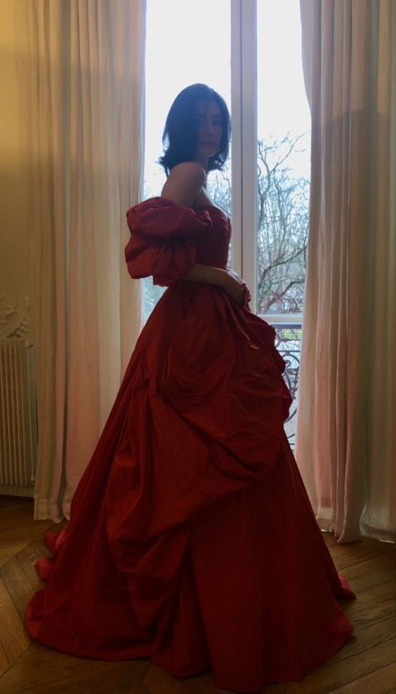 Stunning Ball Gown Off The Shoulder Long Burgundy Prom Dress Birthday Outfits - View 2 | VelvetHem