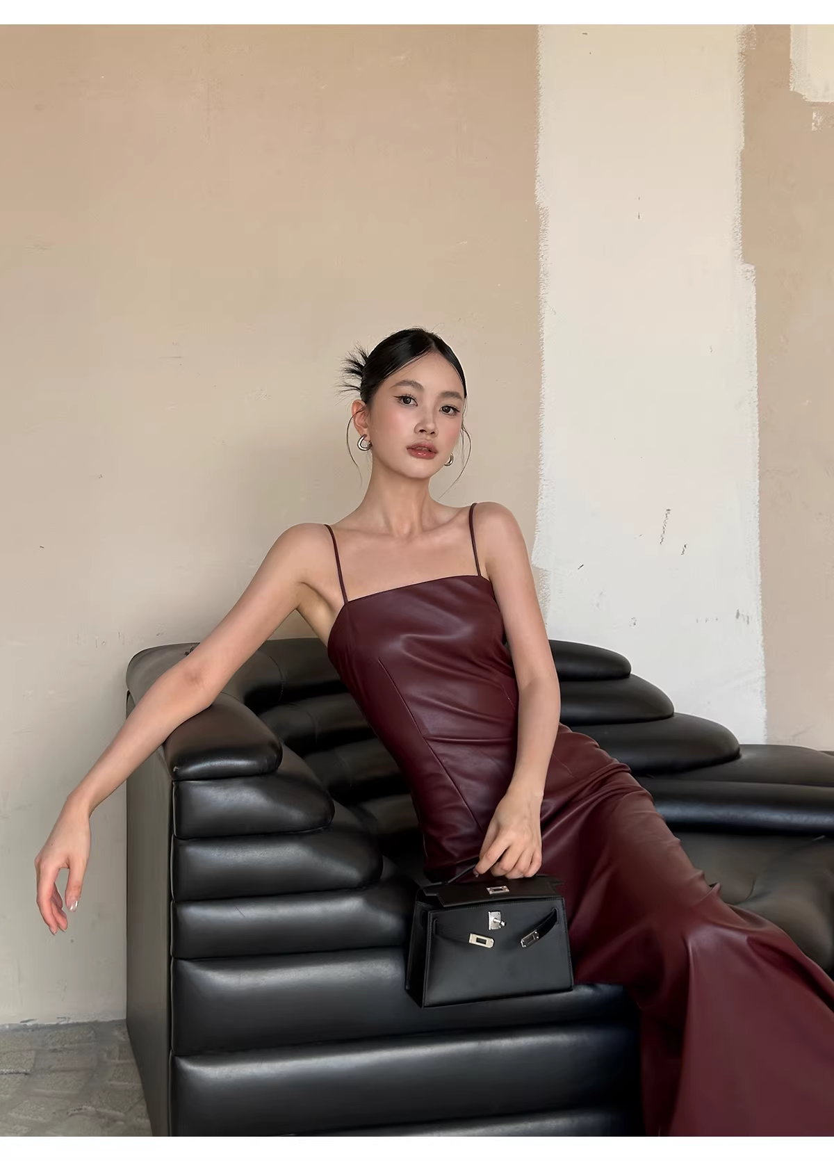 Fashion Spaghetti Straps Burgundy Sheath Long Party Dress Birthday Evening Dress - View 5 | VelvetHem