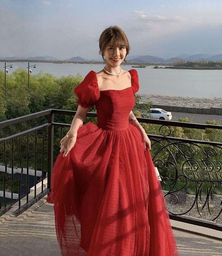 Pretty Red Tulle A Line Prom Dress Long Evening Dress Y7771 - VelvetHem