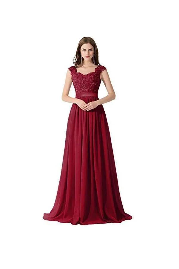 A-line Chiffon Lace Evening Gowns Prom Dresses Bridesmaid Dresses (ZD13180) - VelvetHem