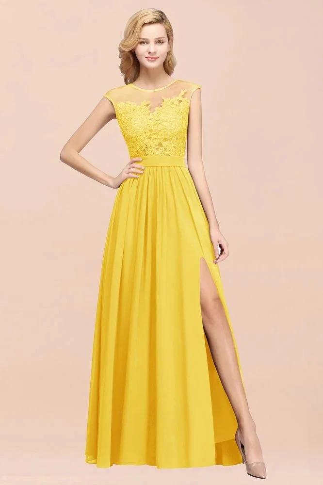 A-line Chiffon Lace Jewel Sleeveless Floor-Length Bridesmaid Dresses with Appliques (ZD13094)
