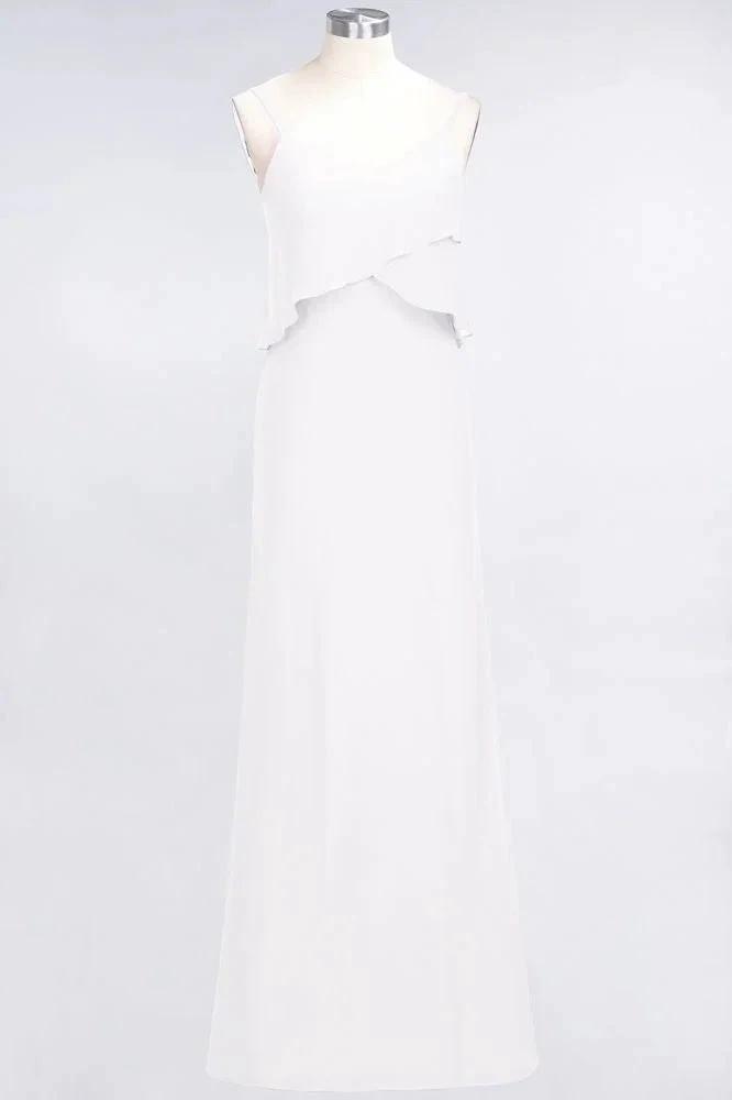 A-Line Chiffon Spaghetti V-Neck Bridesmaid Dress Sleeveless Maid of Honor Dress by misshow.com