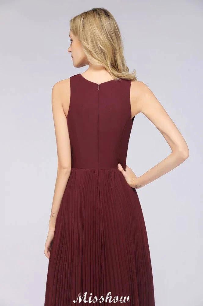 A-Line Chiffon V-Neck Sleeveless Bridesmaid Dress Floor-Length Ruffles Side Split Evening Gown (ZD12902)