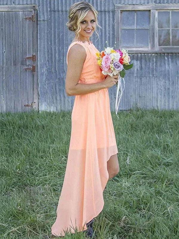 A-Line Elegant Sleeveless Scoop Asymmetrical Chiffon Bridesmaid Dresses (ZD13136)
