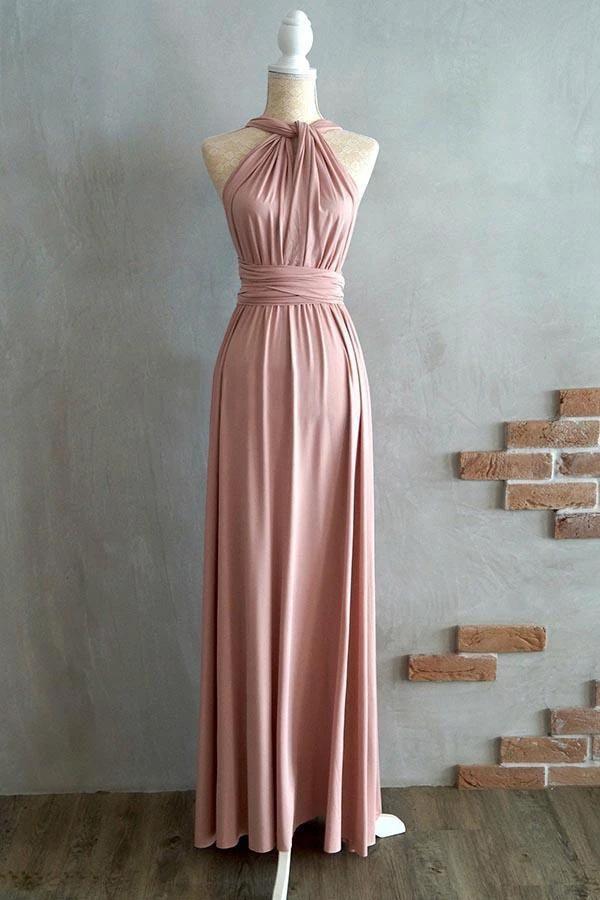 A-line Floor-Length Criss-Cross Straps Blush Spandex Bridesmaid Dress (ZD13220) - VelvetHem