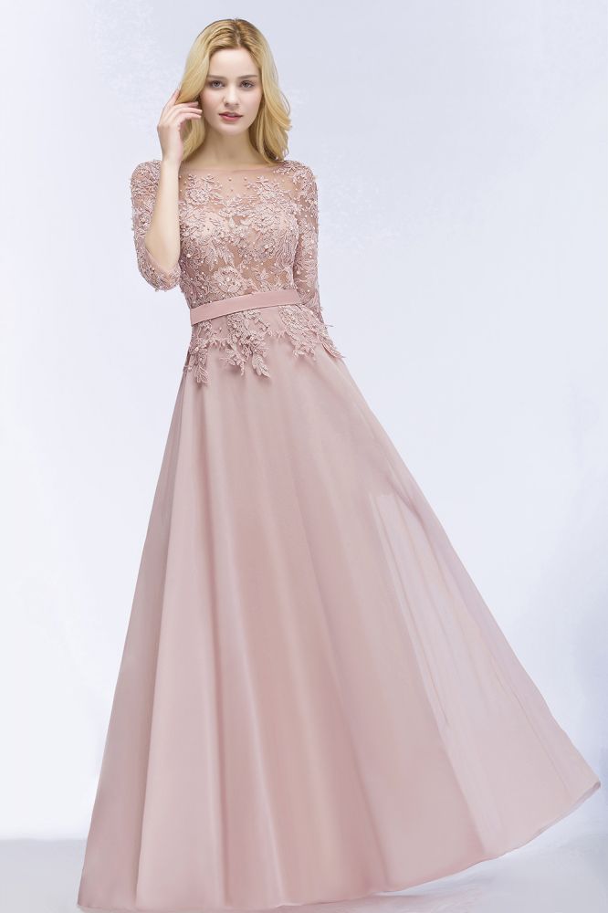 A-line Floor Length Half Sleeves Appliques Bridesmaid Dresses with Sash - VelvetHem