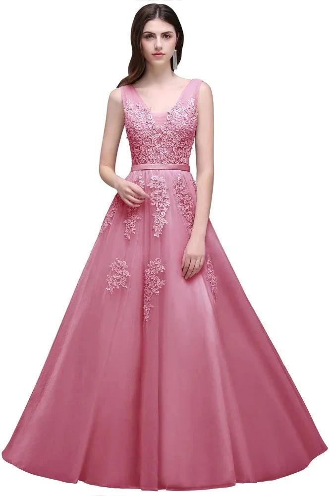 A-line Floor-length Tulle Bridesmaid Dress with Appliques by misshow.com