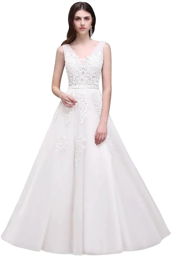A-line Floor-length Tulle Bridesmaid Dress with Appliques (ZD13065) - VelvetHem