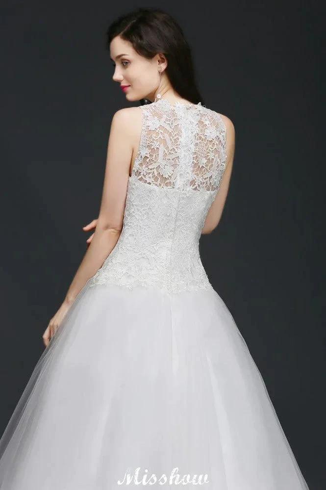 A-line High Neck Delicate Wedding Dress (ZD13942)
