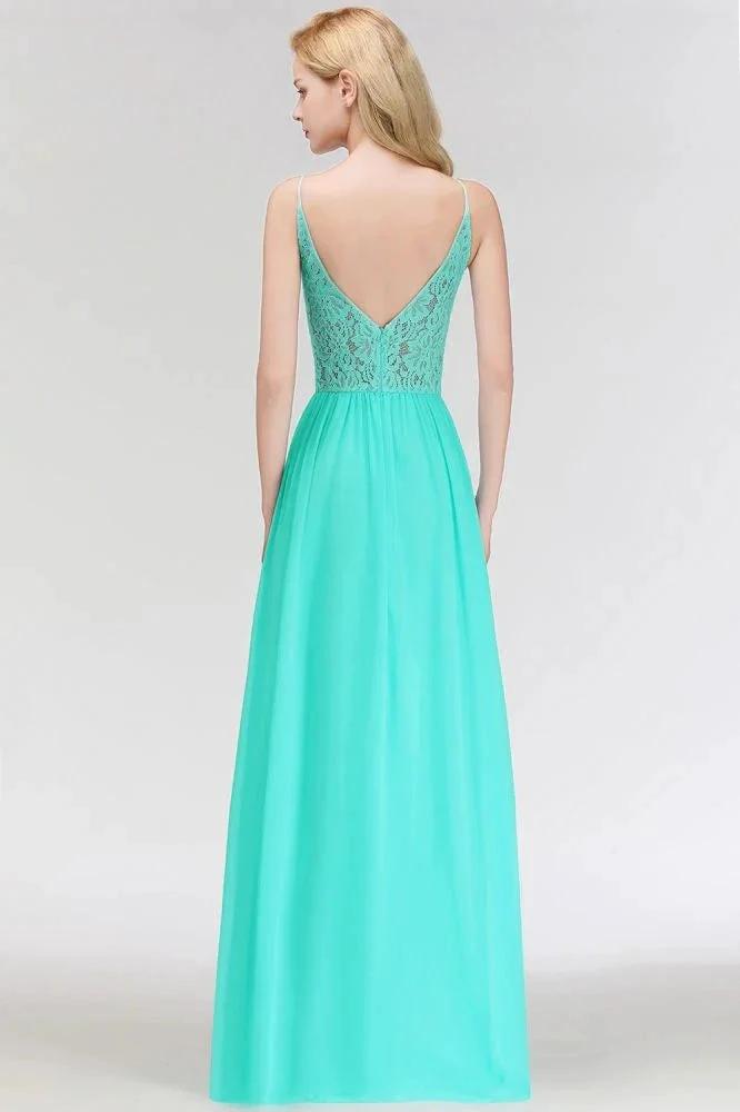 A-line Keyhole Neckline Lace Top Long Spaghetti Bridesmaid Dress (ZD13043)