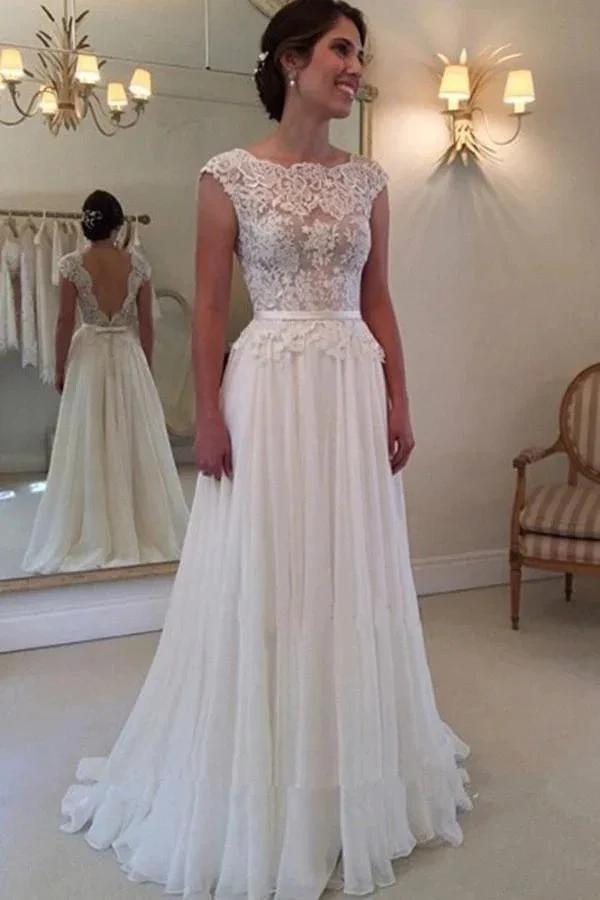 A-line Lace Top Backless Long Beach Wedding Dress Ball Gowns (ZD16294) - VelvetHem