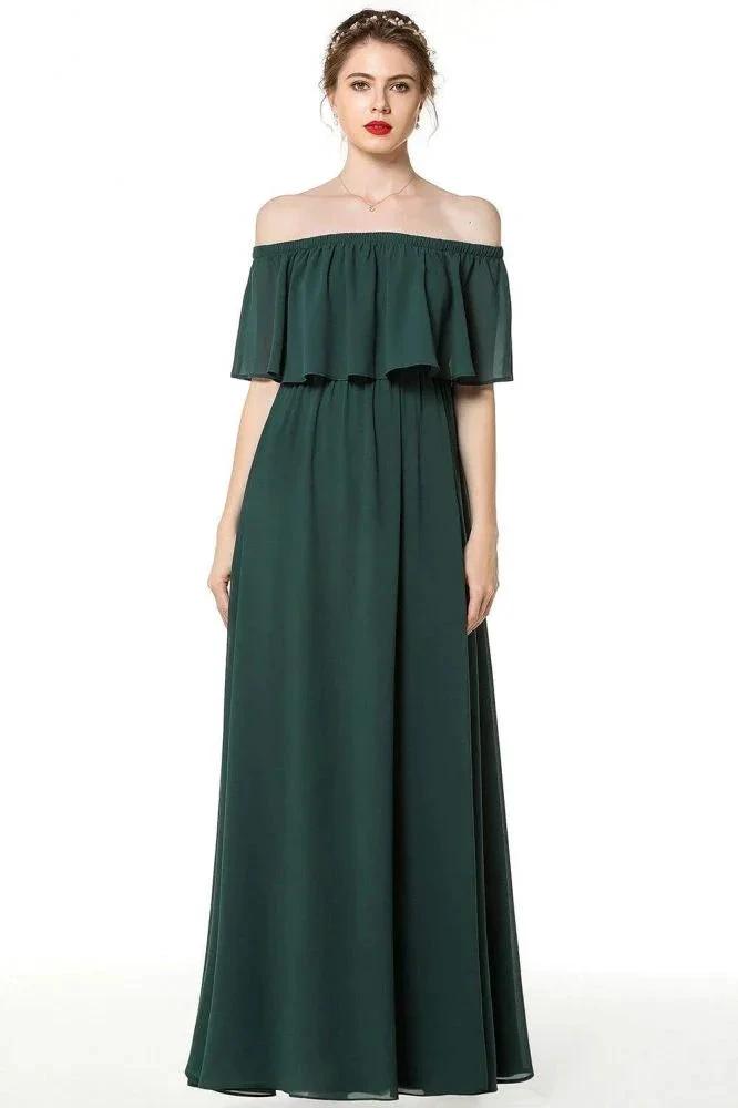 A-line Long Off-the-shoulder Pink Bridesmaid Dresses with Sleeves (ZD13130) - VelvetHem