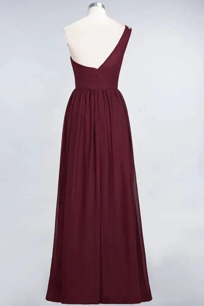 A-Line One-Shoulder Beadings Sleeveless Ruffles Bridesmaid Dress Floor Length Maid of Honor Dress (ZD13105)