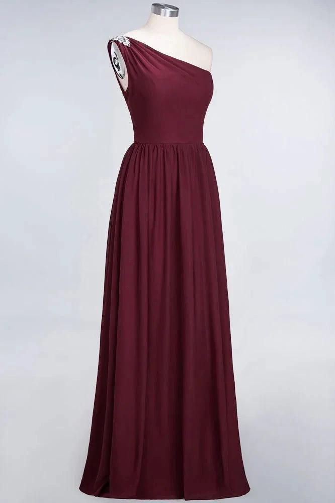 A-Line One-Shoulder Beadings Sleeveless Ruffles Bridesmaid Dress Floor Length Maid of Honor Dress by misshow.com