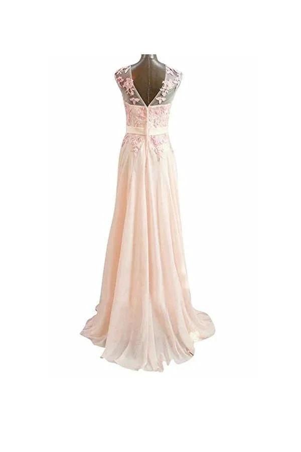 A Line Pink Long Lace Chiffon Prom Evening Dresses (ZD13179)