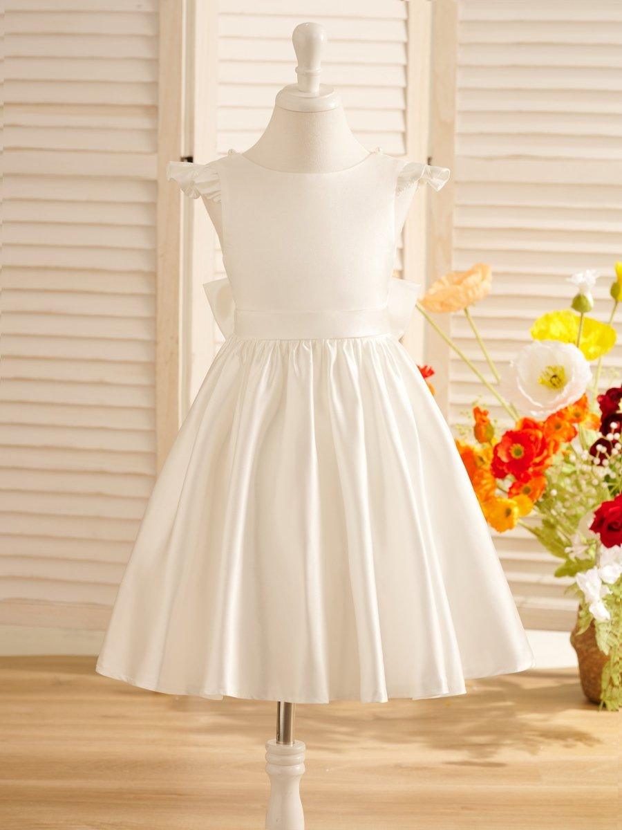 A-line Satin Flutter Sleeves Knee-length Flower Girl Dress