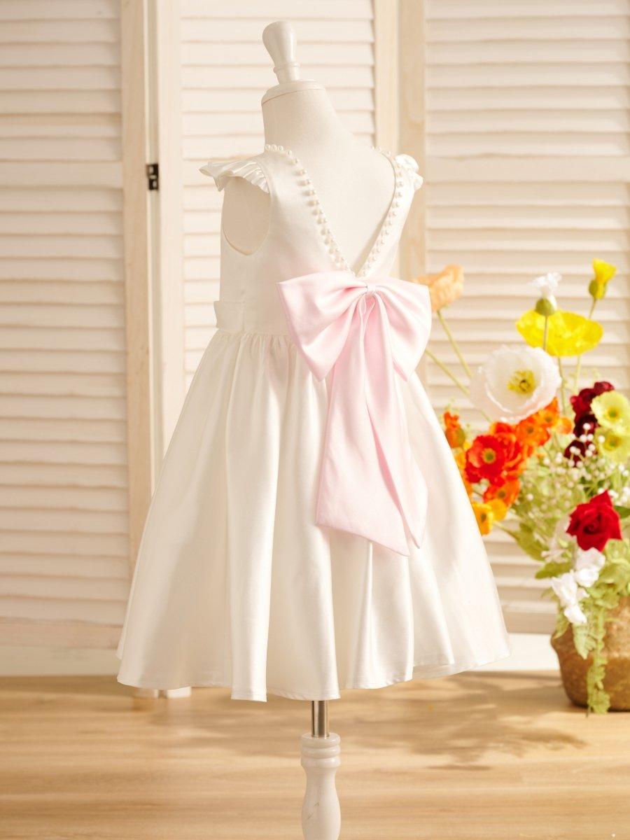 A-line Satin Flutter Sleeves Knee-length Flower Girl Dress
