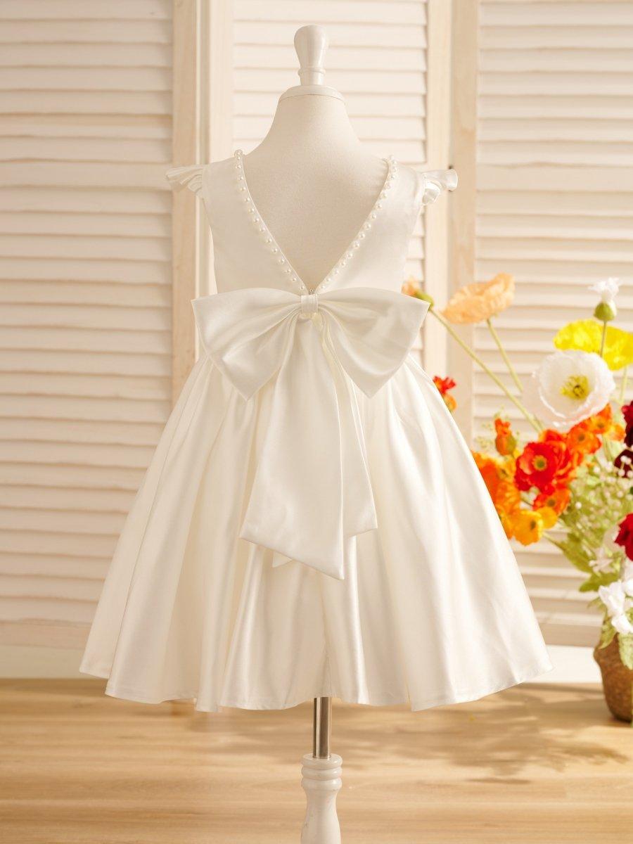 A-line Satin Flutter Sleeves Knee-length Flower Girl Dress