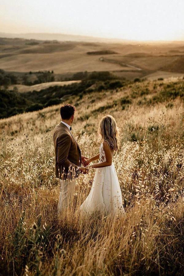 A-line See Through Floor Length Beach Wedding Dresses Rustic Bridal Dresses (ZD15286)