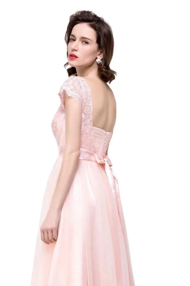 A-line Short Sleeve Chiffon Bridesmaid Dresses with Ribbon Bow Sash (ZD13069)