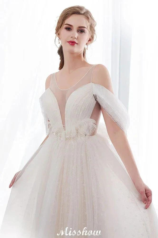 A-line Sleeveless Floor Length Lace Ivory Wedding Dress (ZD16614)